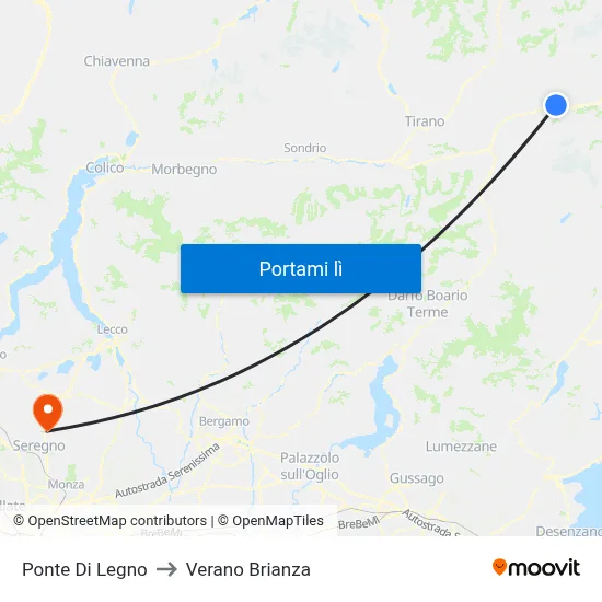 Ponte Di Legno to Verano Brianza map