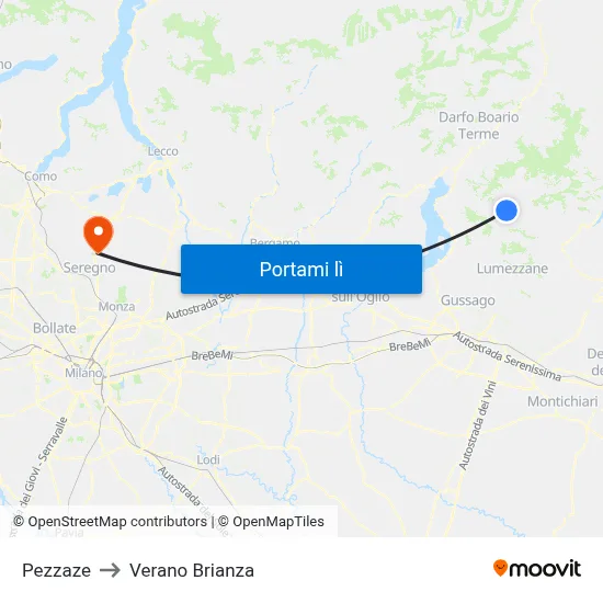Pezzaze to Verano Brianza map