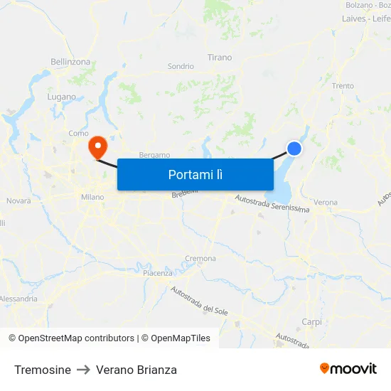 Tremosine to Verano Brianza map