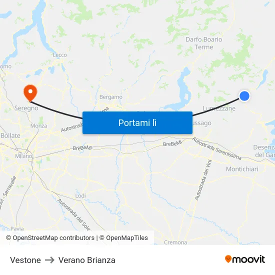 Vestone to Verano Brianza map