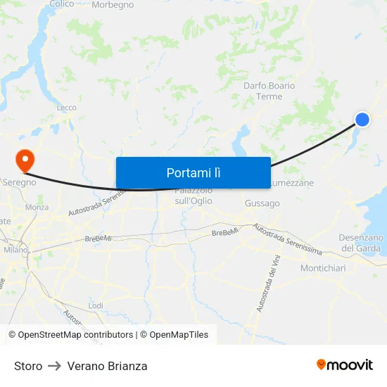 Storo to Verano Brianza map