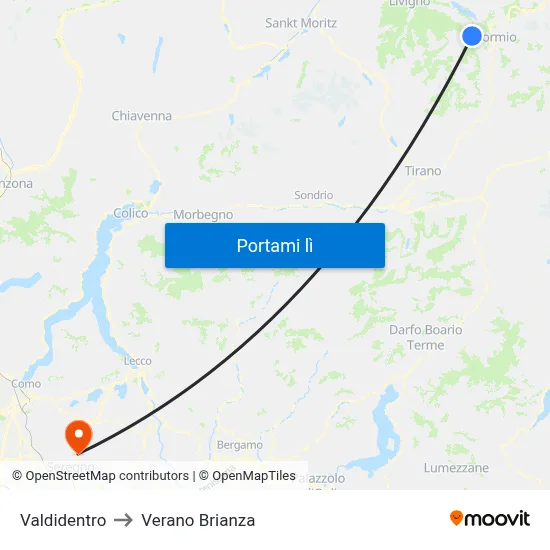 Valdidentro to Verano Brianza map