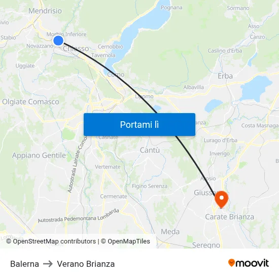 Balerna to Verano Brianza map