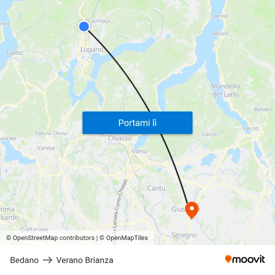 Bedano to Verano Brianza map