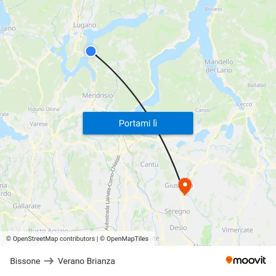 Bissone to Verano Brianza map