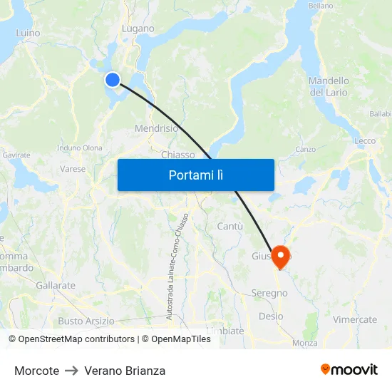 Morcote to Verano Brianza map