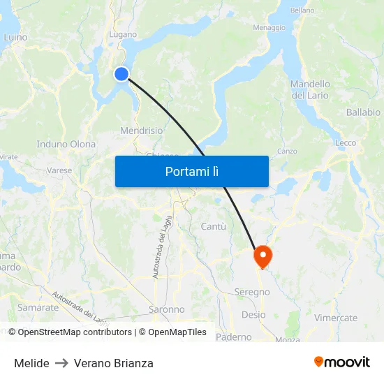 Melide to Verano Brianza map