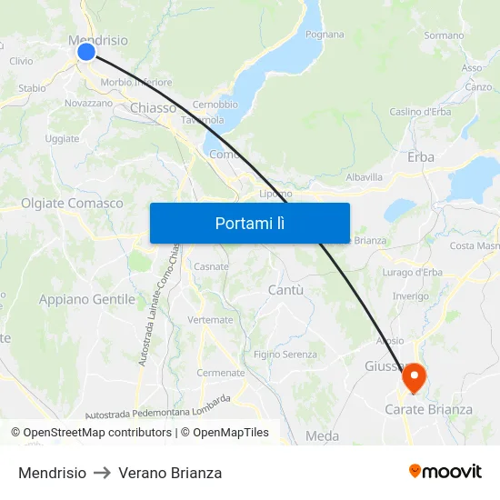 Mendrisio to Verano Brianza map