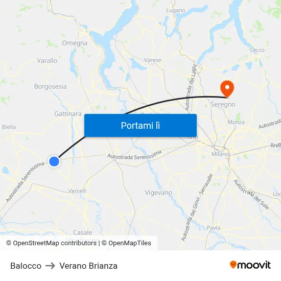 Balocco to Verano Brianza map