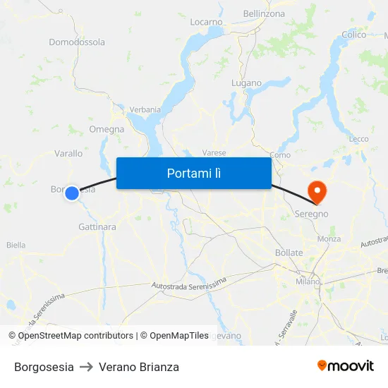 Borgosesia to Verano Brianza map
