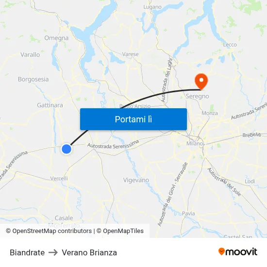 Biandrate to Verano Brianza map
