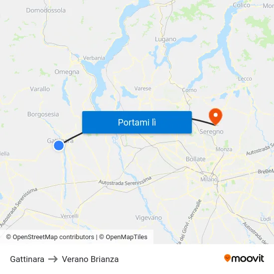 Gattinara to Verano Brianza map