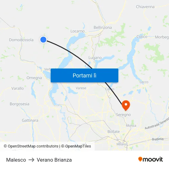 Malesco to Verano Brianza map