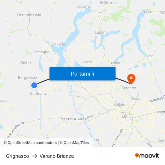 Grignasco to Verano Brianza map