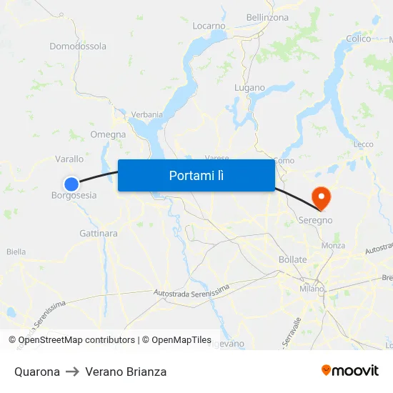 Quarona to Verano Brianza map