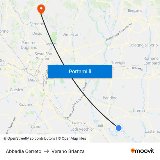Abbadia Cerreto to Verano Brianza map