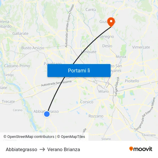 Abbiategrasso to Verano Brianza map