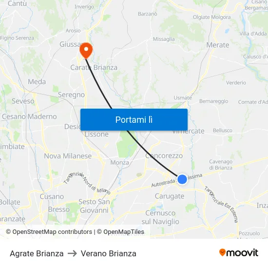 Agrate Brianza to Verano Brianza map