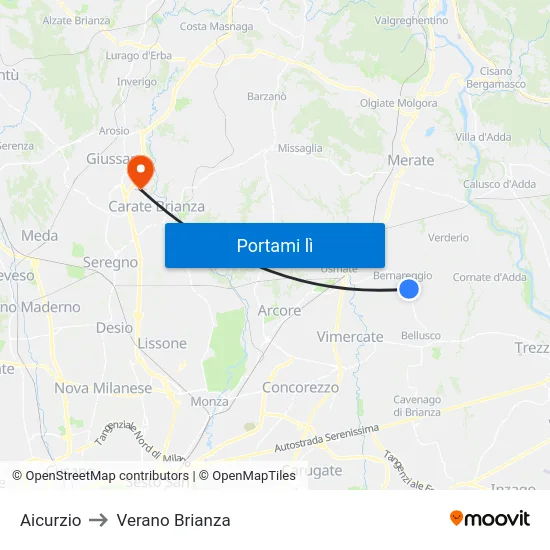 Aicurzio to Verano Brianza map