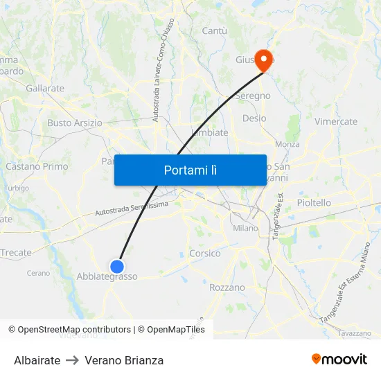 Albairate to Verano Brianza map
