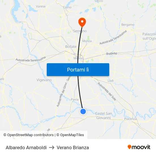 Albaredo Arnaboldi to Verano Brianza map