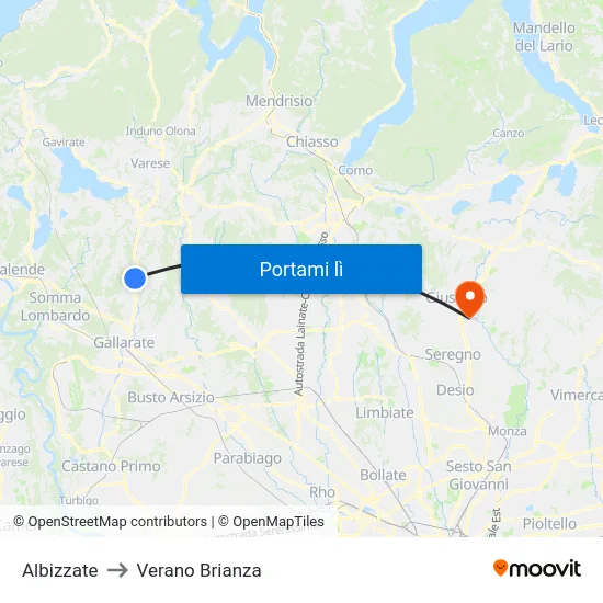 Albizzate to Verano Brianza map