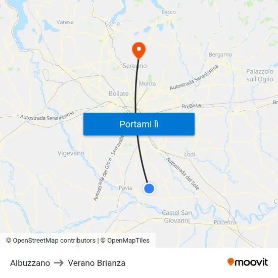 Albuzzano to Verano Brianza map
