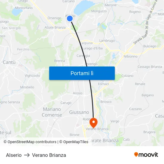 Alserio to Verano Brianza map