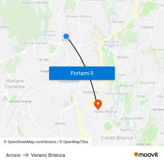 Arosio to Verano Brianza map