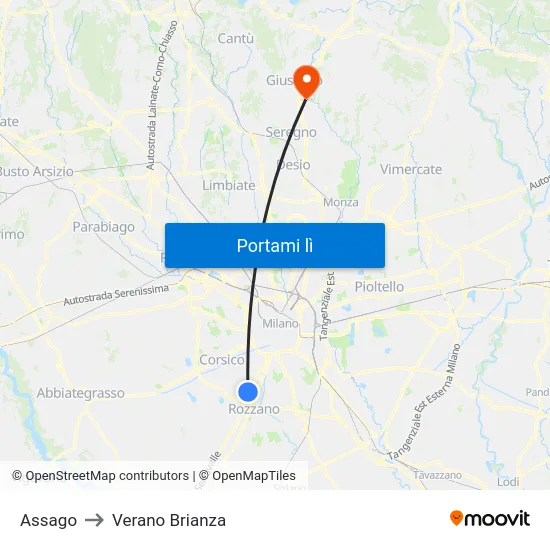 Assago to Verano Brianza map