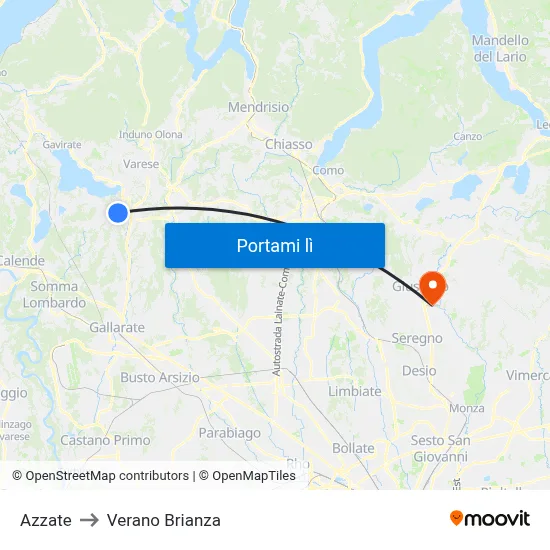 Azzate to Verano Brianza map