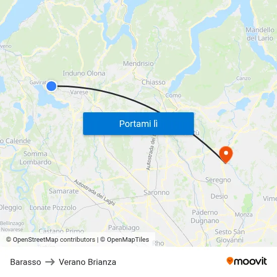 Barasso to Verano Brianza map