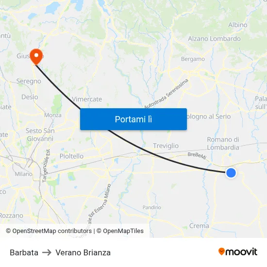 Barbata to Verano Brianza map
