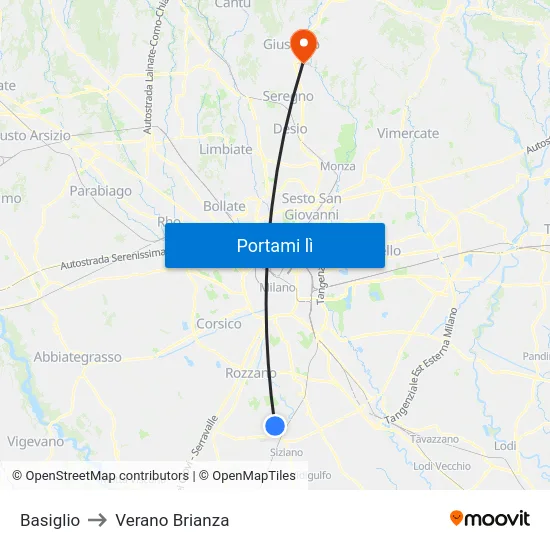 Basiglio to Verano Brianza map