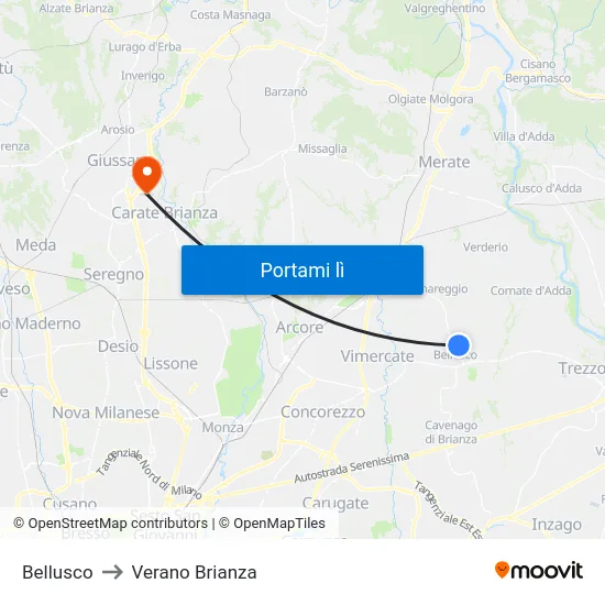 Bellusco to Verano Brianza map