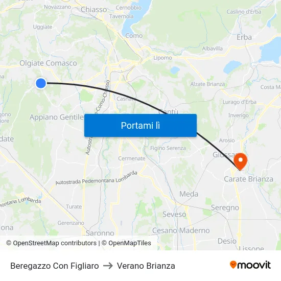 Beregazzo Con Figliaro to Verano Brianza map