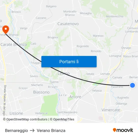 Bernareggio to Verano Brianza map