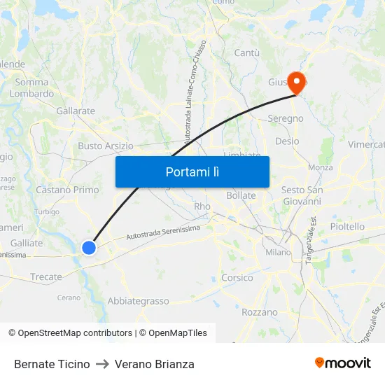 Bernate Ticino to Verano Brianza map