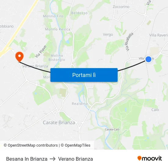 Besana In Brianza to Verano Brianza map