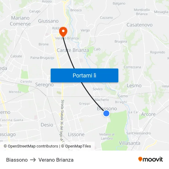 Biassono to Verano Brianza map