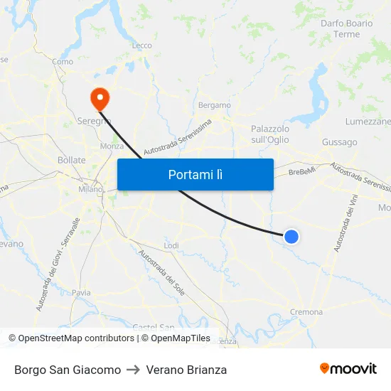 Borgo San Giacomo to Verano Brianza map