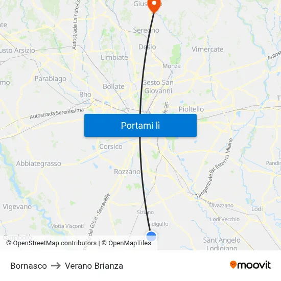 Bornasco to Verano Brianza map