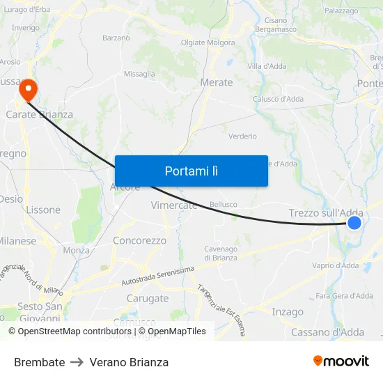 Brembate to Verano Brianza map