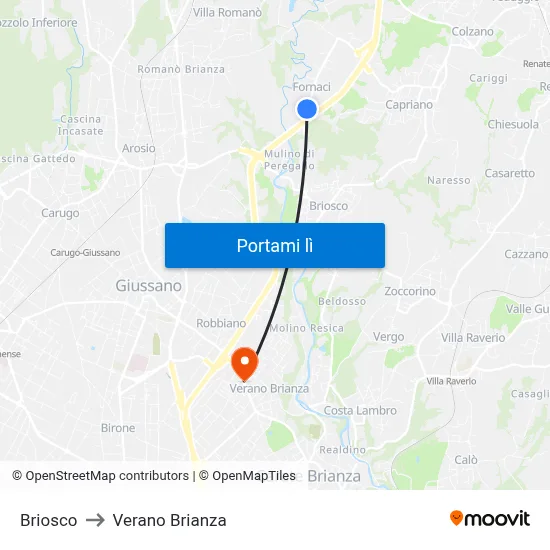 Briosco to Verano Brianza map