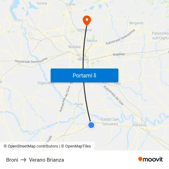 Broni to Verano Brianza map