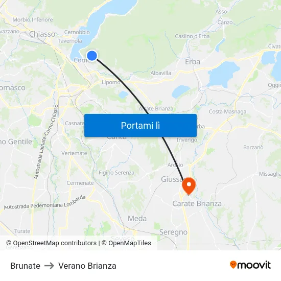 Brunate to Verano Brianza map