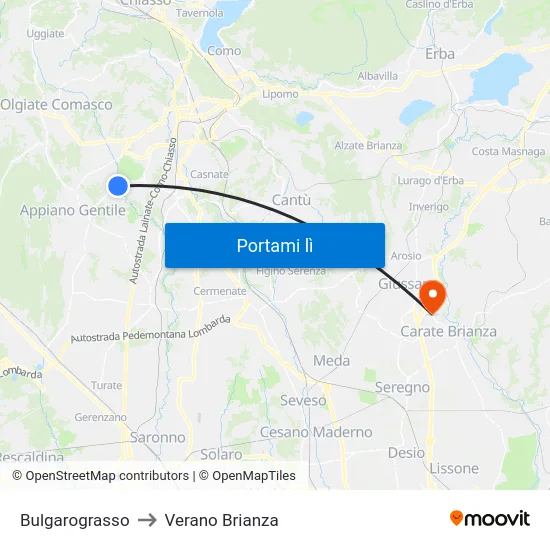 Bulgarograsso to Verano Brianza map