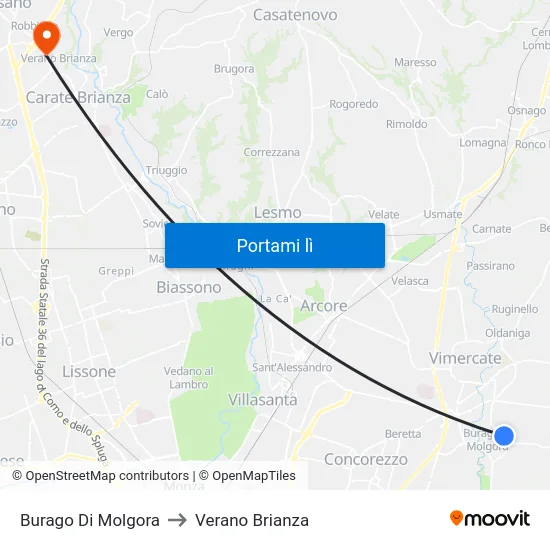Burago Di Molgora to Verano Brianza map