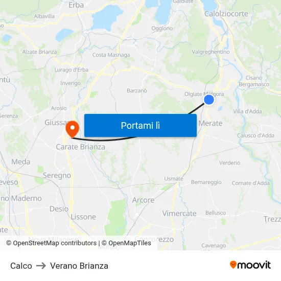 Calco to Verano Brianza map