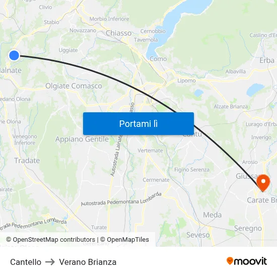 Cantello to Verano Brianza map